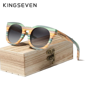 KINGSEVEN Handmade Round Bamboo Sunglasses Men Women Polarized Mirror Lens Sun Glasses Full Frame Wood Shades Custom Logo