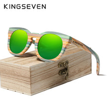 Load image into Gallery viewer, KINGSEVEN Handmade Round Bamboo Sunglasses Men Women Polarized Mirror Lens Sun Glasses Full Frame Wood Shades Custom Logo