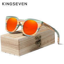 Load image into Gallery viewer, KINGSEVEN Handmade Round Bamboo Sunglasses Men Women Polarized Mirror Lens Sun Glasses Full Frame Wood Shades Custom Logo