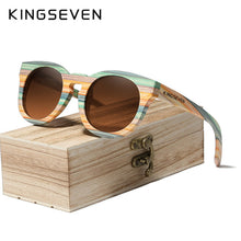 Load image into Gallery viewer, KINGSEVEN Handmade Round Bamboo Sunglasses Men Women Polarized Mirror Lens Sun Glasses Full Frame Wood Shades Custom Logo