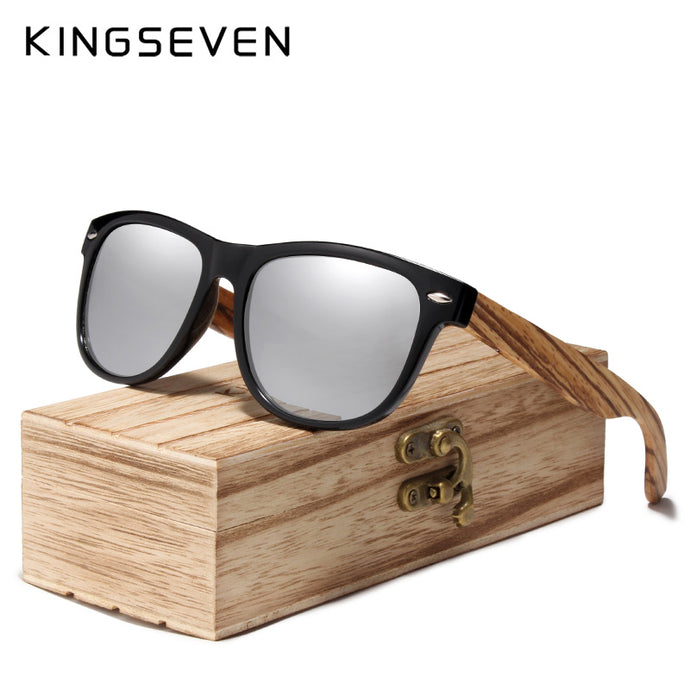 KINGSEVEN 2019 Zebra Natural Wood Polarized Sunglasses Mirror Lens Retro Wooden Frame Women Driving Sun Glasses Shades Gafas