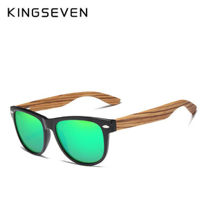 KINGSEVEN 2019 Zebra Natural Wood Polarized Sunglasses Mirror Lens Retro Wooden Frame Women Driving Sun Glasses Shades Gafas