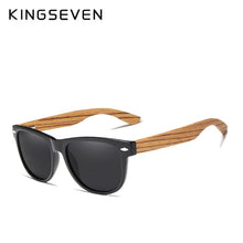 Load image into Gallery viewer, KINGSEVEN 2019 Zebra Natural Wood Polarized Sunglasses Mirror Lens Retro Wooden Frame Women Driving Sun Glasses Shades Gafas