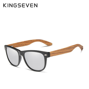 KINGSEVEN 2019 Zebra Natural Wood Polarized Sunglasses Mirror Lens Retro Wooden Frame Women Driving Sun Glasses Shades Gafas