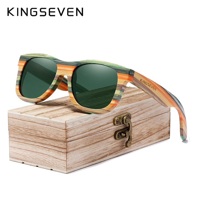 KINGSEVEN Retro Bamboo Sunglasses Men Women Polarized Mirror UV400 Sun Glasses Full Frame Wood Shades Goggles Handmade